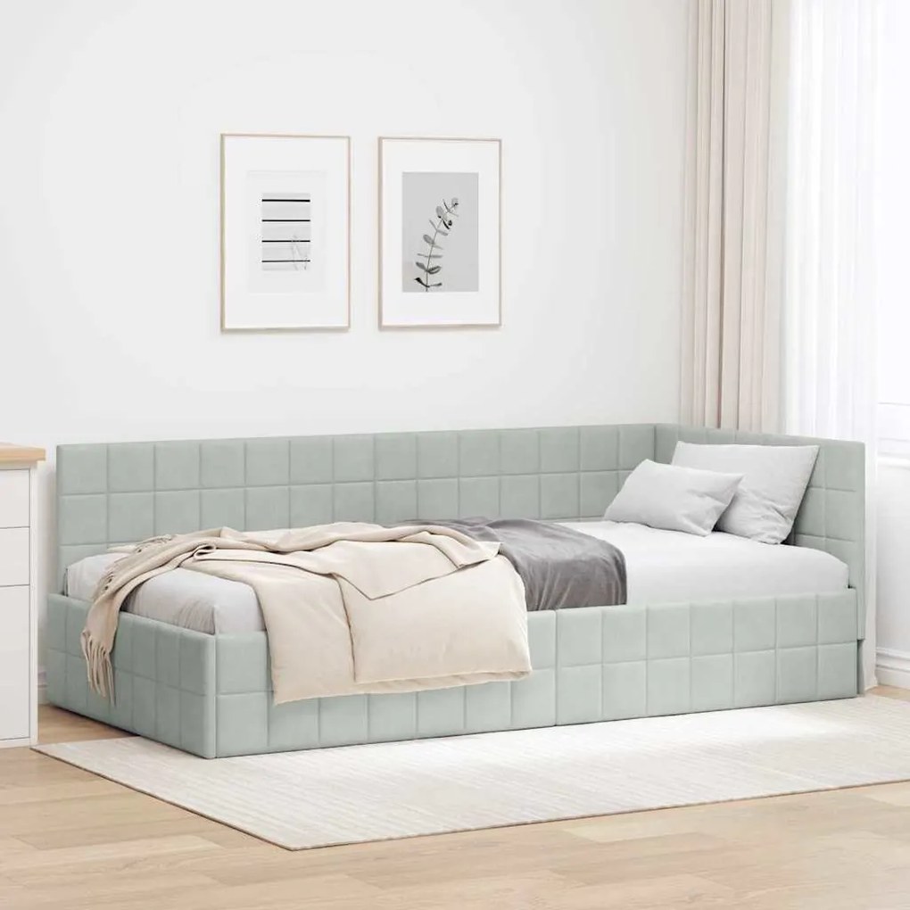 vidaXL Estrutura de Cama de Canto Cinzento-claro 90 cm x 190 cm Veludo