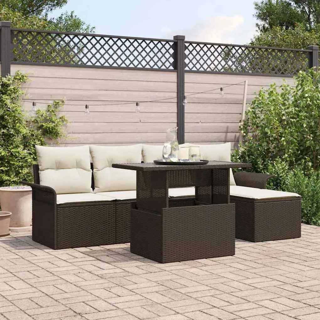 vidaXL Conjunto de Sofás de Jardim com 6 Peças e Almofadas Marrom em Rattan Sintético