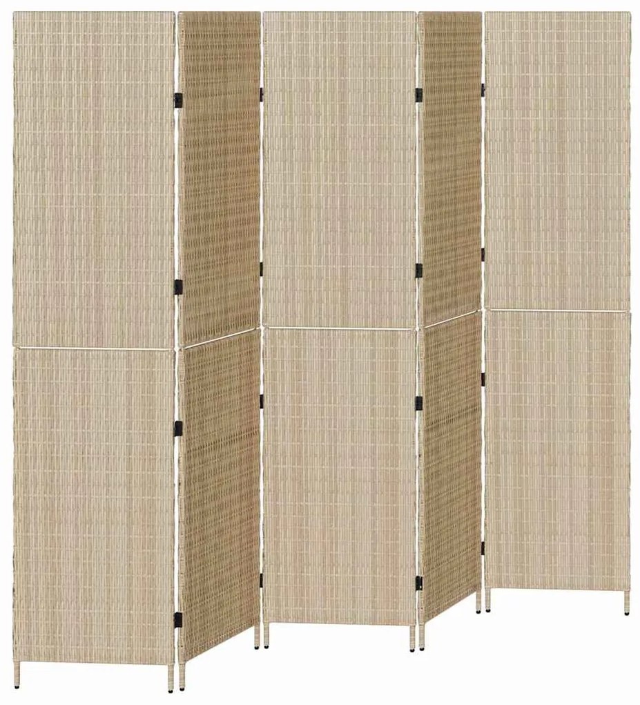 Divisória de Ambiente 5 Painéis Dobrável Bege 245x180 cm Polirattan