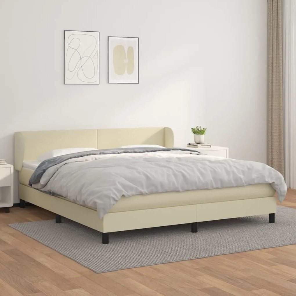 vidaXL Cama com molas/colchão 160x200 cm couro artificial cor creme