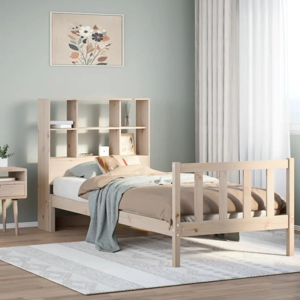 Cama com estante sem colchão 90x200 cm pinho maciço