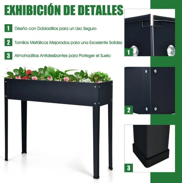 Floreira elevada com 2 orifícios de drenagem para frutas, legumes e flores, para interior e exterior, 100 x 30 x 80 cm, cinza escuro