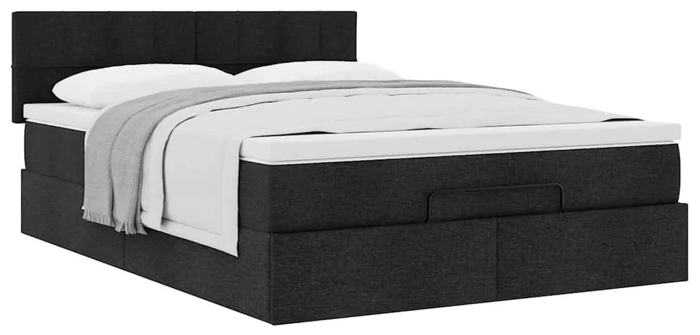 Cama otomana com colchão 140x200 cm tecido preto