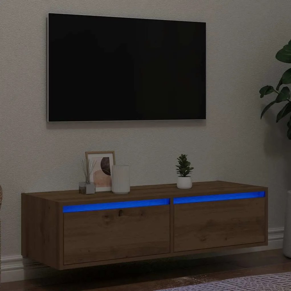 Móvel de TV com luzes LED 100X35,5x25 cm carvalho artisiano