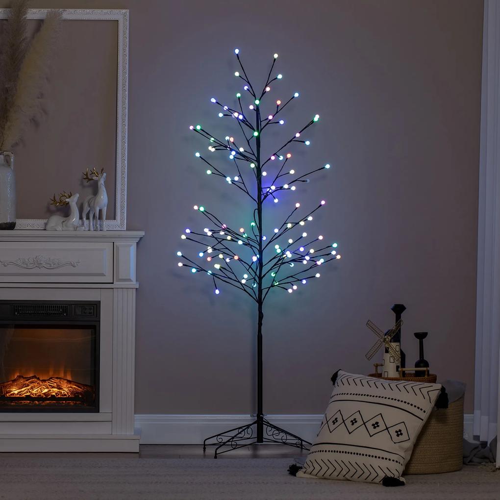 Árvore Sintética Altura 150cm com 120 Luzes LED IP44 Ajustável em 7 Modos Ramos Flexíveis e Base de Candeeiro Árvore Iluminada Decoração de Natal para Interiores 55x55x150cm Preto