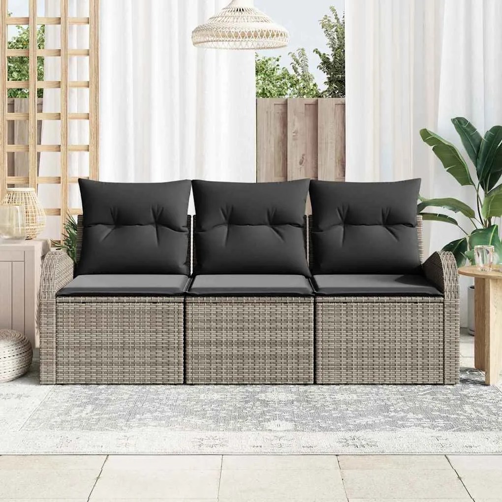 Conjunto de Sofá de Jardim vidaXL 3 Peças com Almofadas Cinza Polirata