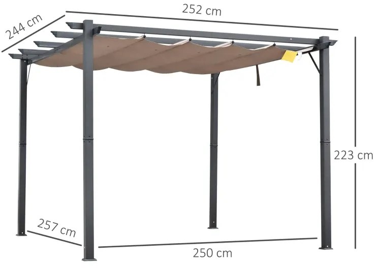 Pérgola de Jardim com Toldo de Poliéster Retrátil e Estrutura de Alumínio para Exterior Pátio 3x3 m Cinza e Castanho