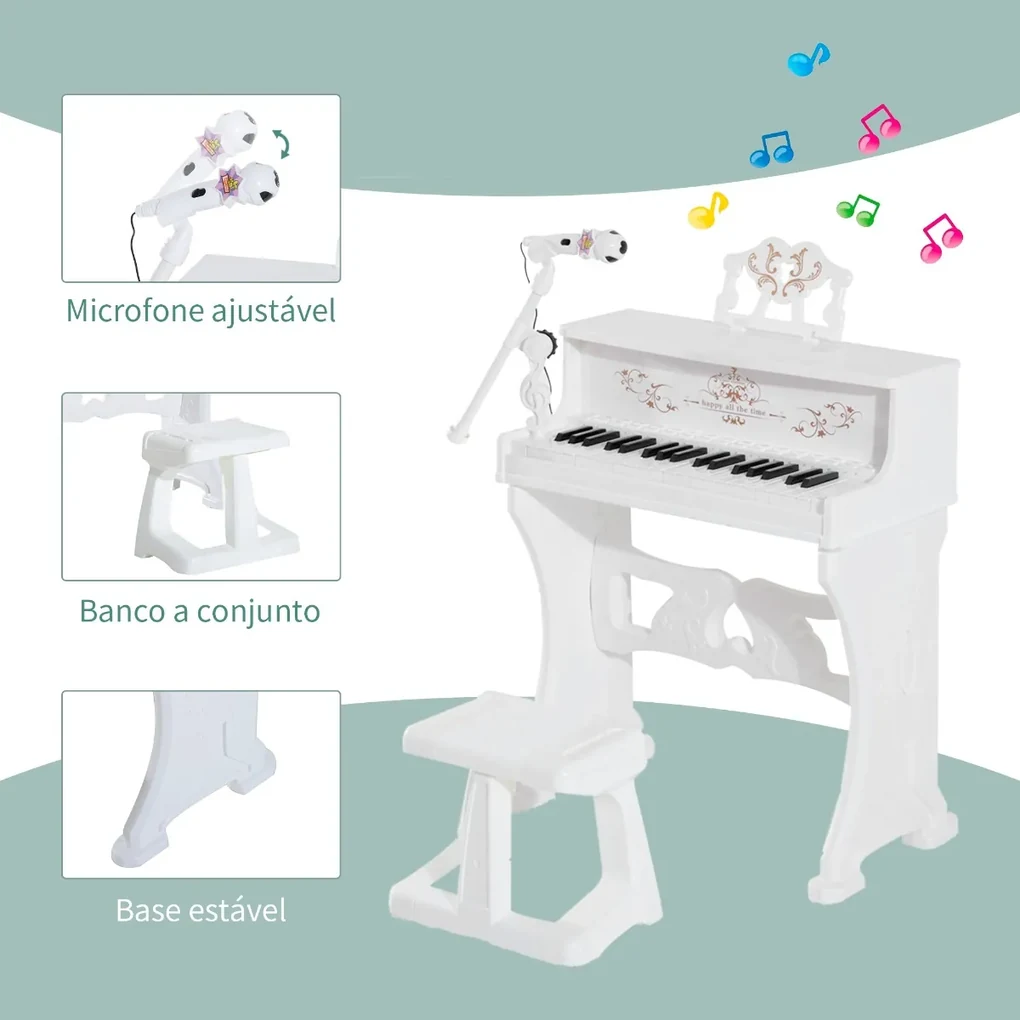 Homcom - Piano eletrónico infantil com microfone e banco, Som