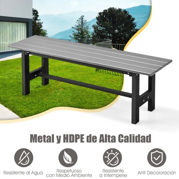 Banco jardim de exterior para 2 pessoas com estrutura metálica e assento de ripas Capacidade 300 kg para Pátio Jardim Varanda 120 x 36 x 40,5 cm Cinze