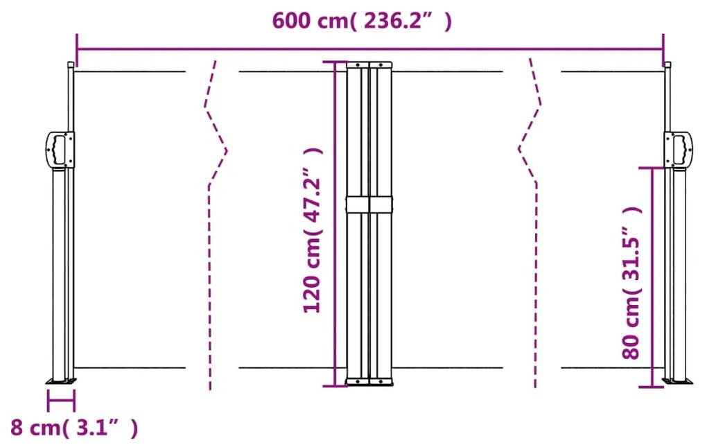 Toldo lateral retrátil 120x600 cm bege