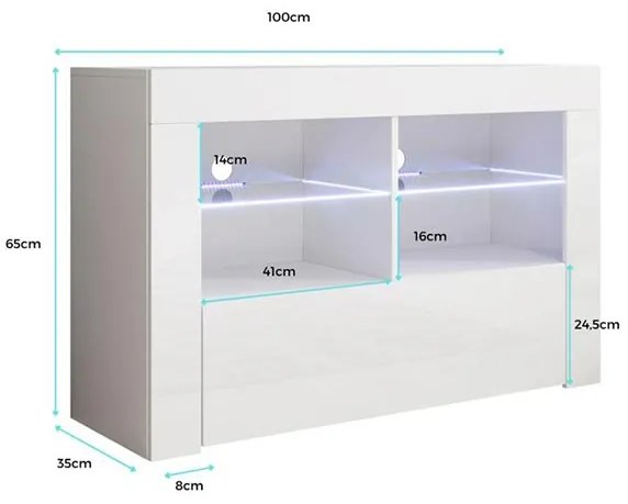 Móvel TV Aguiar – 100x65 cm – Branco Brilho com Porta Abatível e LED A