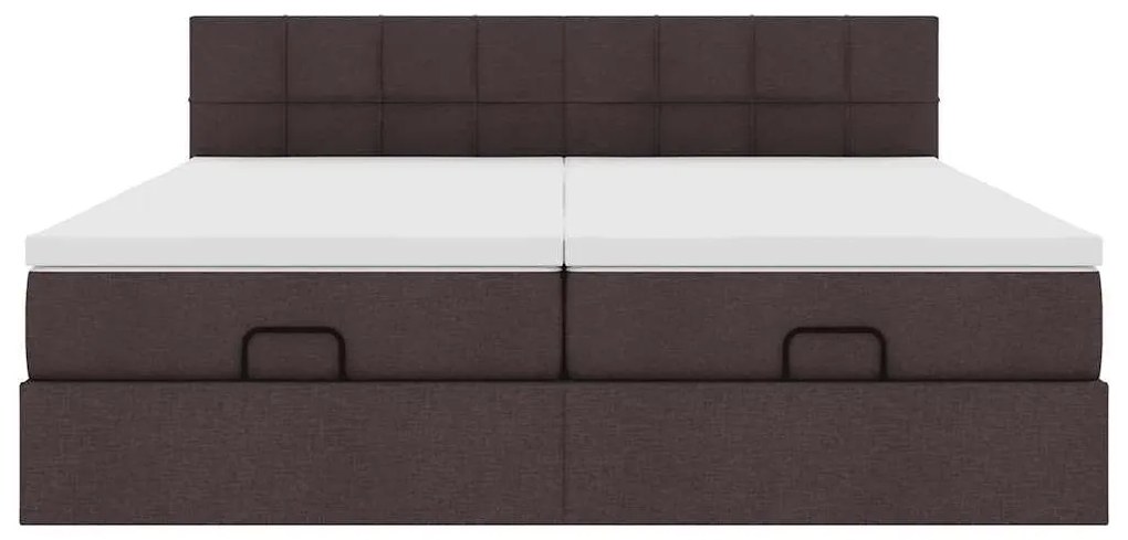 Estrutura de cama otomana com colchões tecido castanho escuro