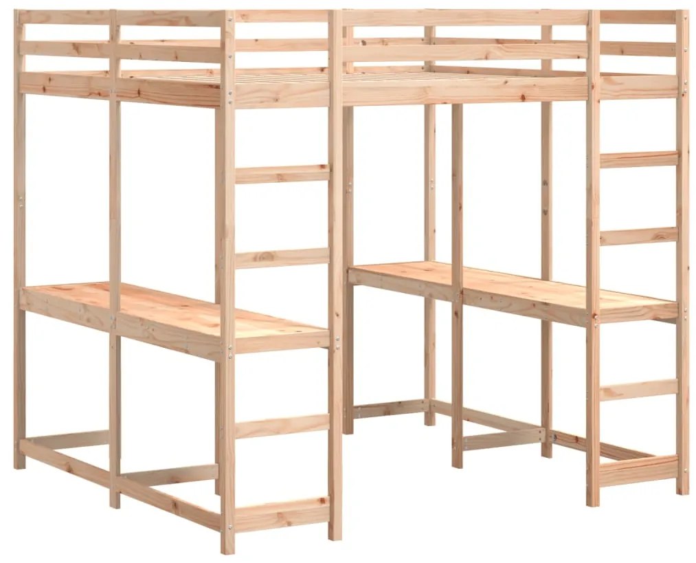 Cama alta com secretária e escada 140x200 cm pinho maciço