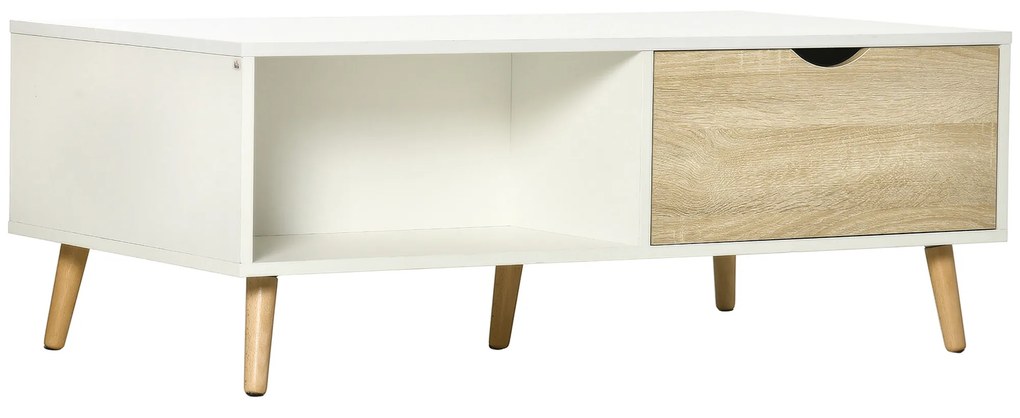 HOMCOM Mesa Centro Retangular 2 Gavetas Compartimentos Abertos Estilo Nórdico Design Moderno Espaçosa 106x58x39,5cm Branco Madeira | Aosom Portugal