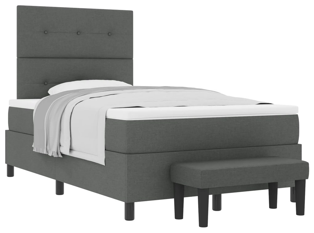Cama Box Spring com Colchão e Banco Cinza Escuro 120x200 cm Tecido