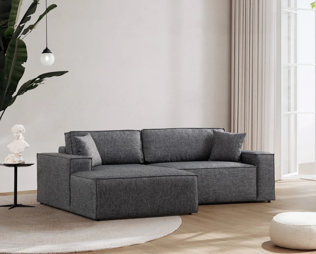 Sofá-Cama de Canto Pırlo – Cinzento Escuro – 260x78x170 cm
