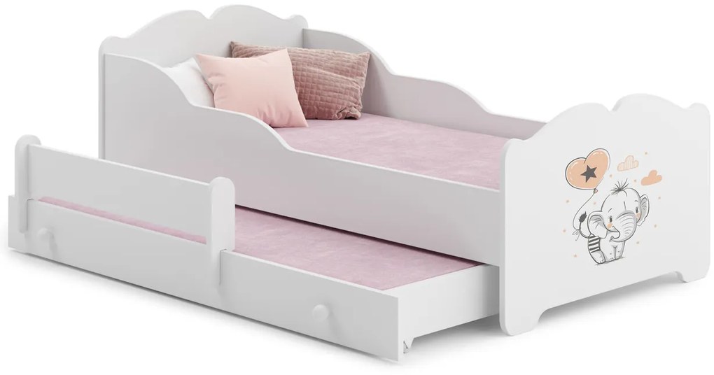 Cama dupla infantil ANNA 160x80 branca - elefante - colchão e estrado incluído