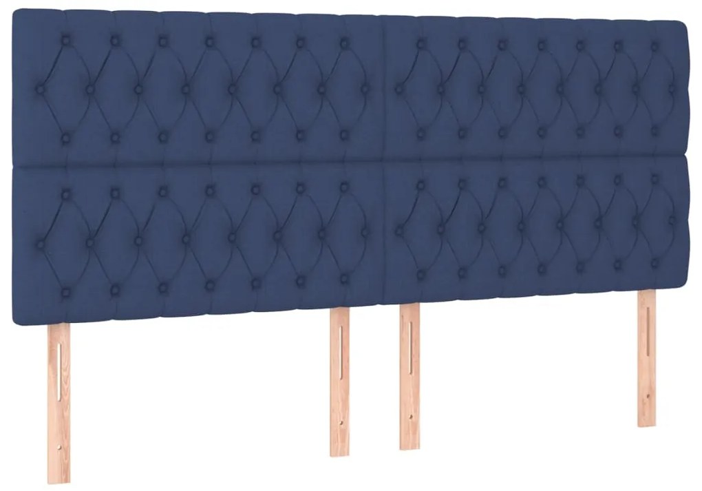 Cabeceira de cama c/ luzes LED tecido 180x7x118/128 cm azul
