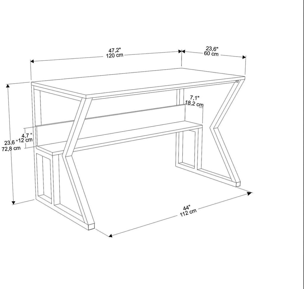 Secretária Wake – Preto e Branco – 120 cm x 72,8 cm x 60 cm