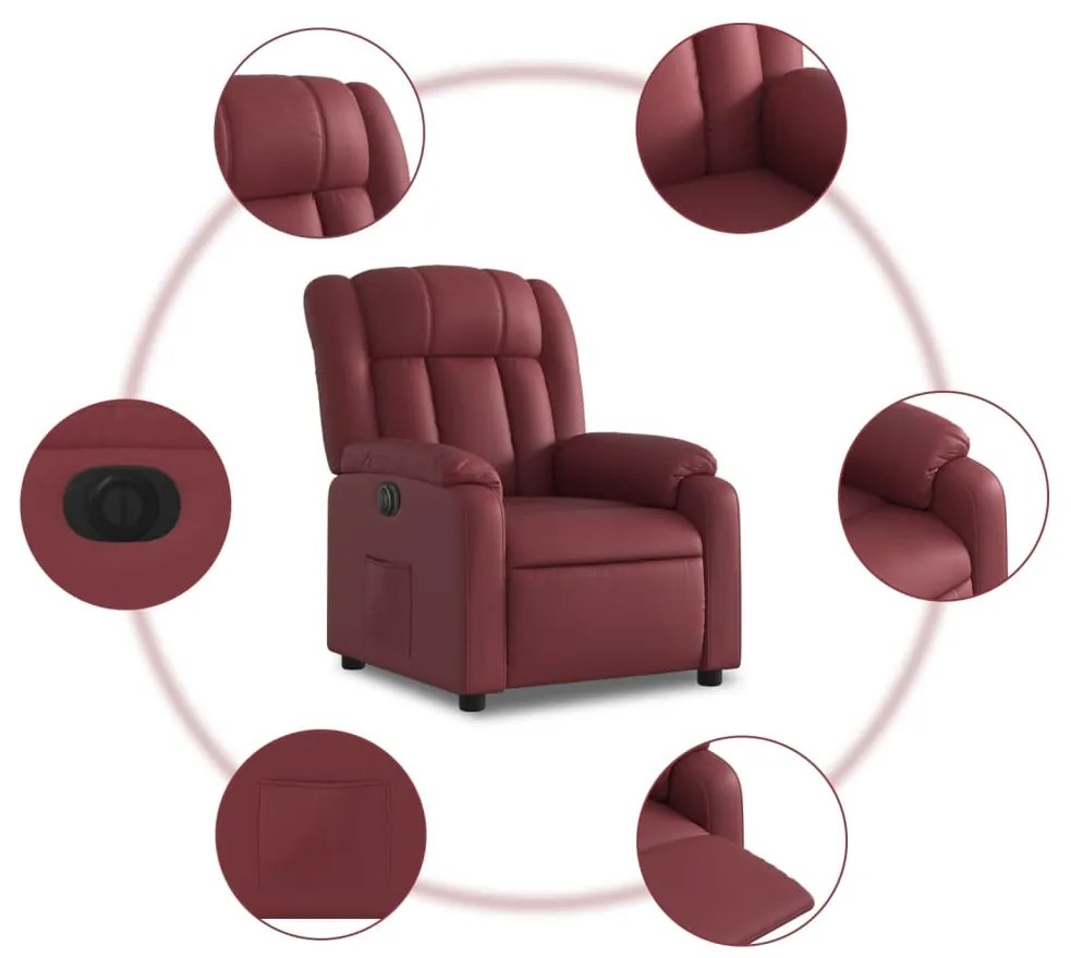 Poltrona reclinável elétrica couro artificial vermelho tinto