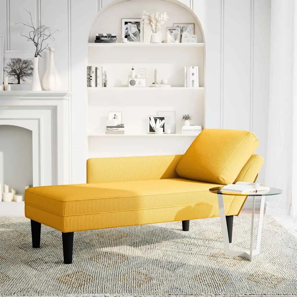 Chaise lounge com almofada tecido corduroy amarela claro