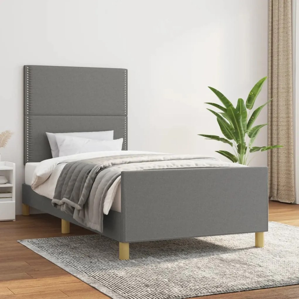 Estrutura de cama sem colchão 90x200 cm tecido cinzento-escuro