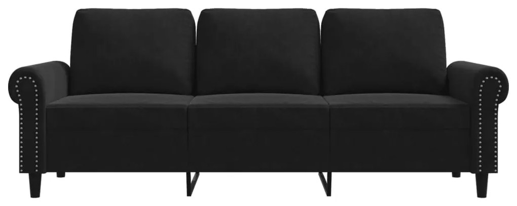 Sofá de 3 lugares 180 cm veludo preto