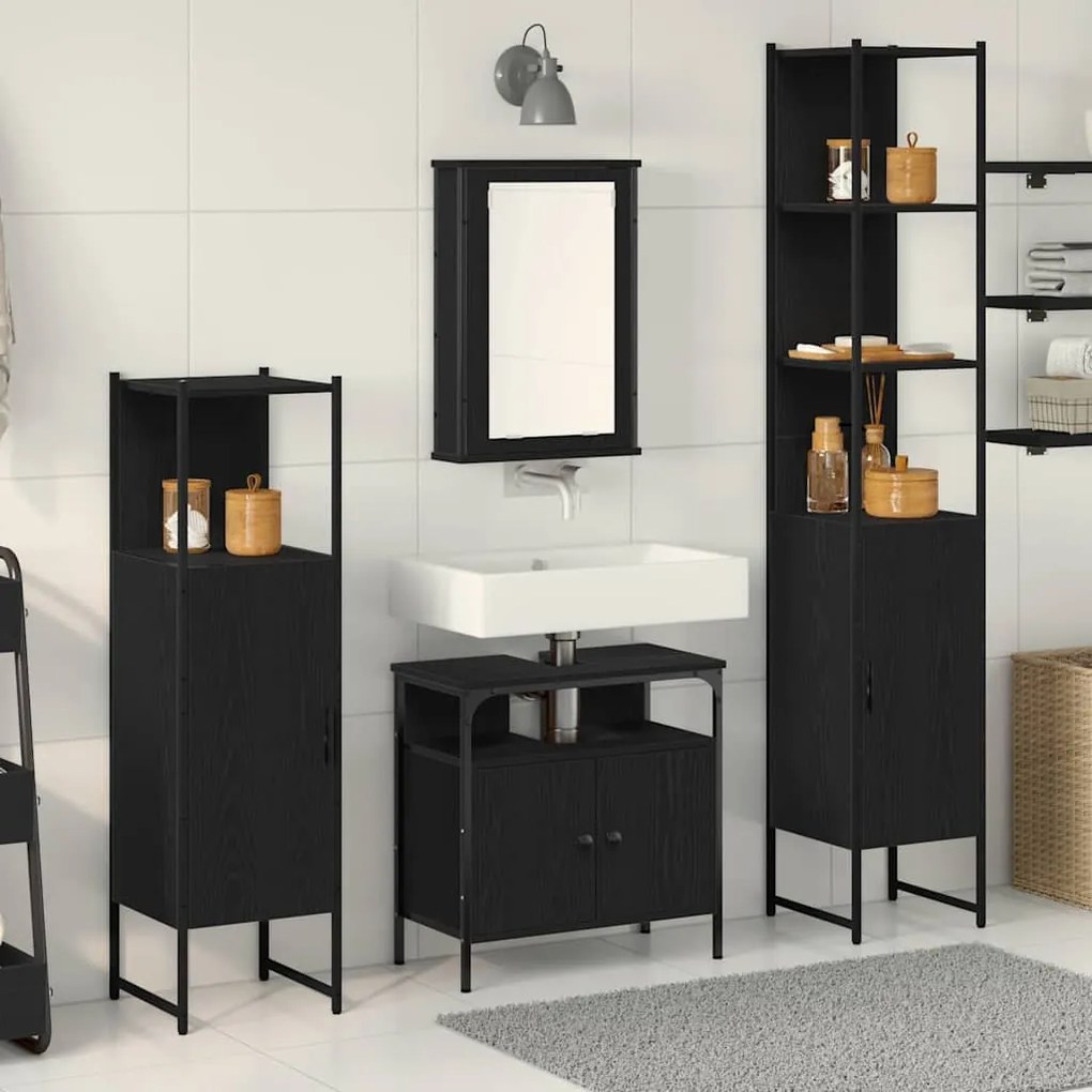vidaXL Conjunto de Móveis para Banheiro com porta 4 pcs Carvalho preto