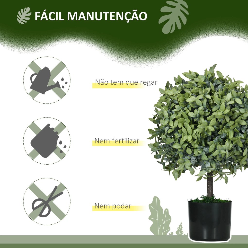 Conjunto de 2 Árvores de Chá Artificial 55 cm Planta Artificial com 343 Folhas Musgo e Vaso Planta Artificial Decorativa Verde