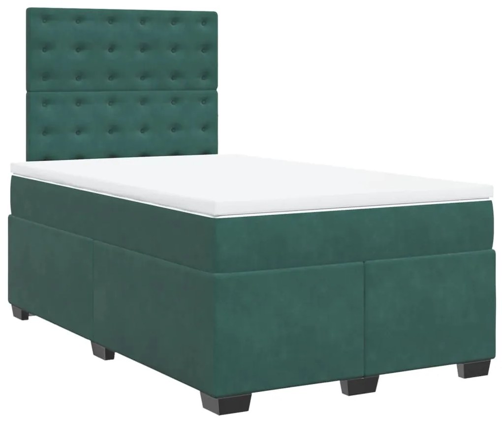 Cama boxspring com colchão 120x200 cm veludo verde-escuro