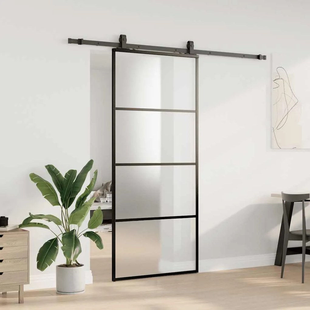 Porta deslizante c/ conj. ferragens 90x205cm vidro ESG preto