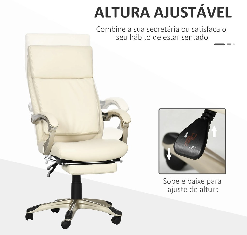 Cadeira de Escritório Ergonômica Cadeira de Escritório Reclinável Estofada em PU com Altura Ajustável Giratória e Apoio para os Pés Retrátil para Escr