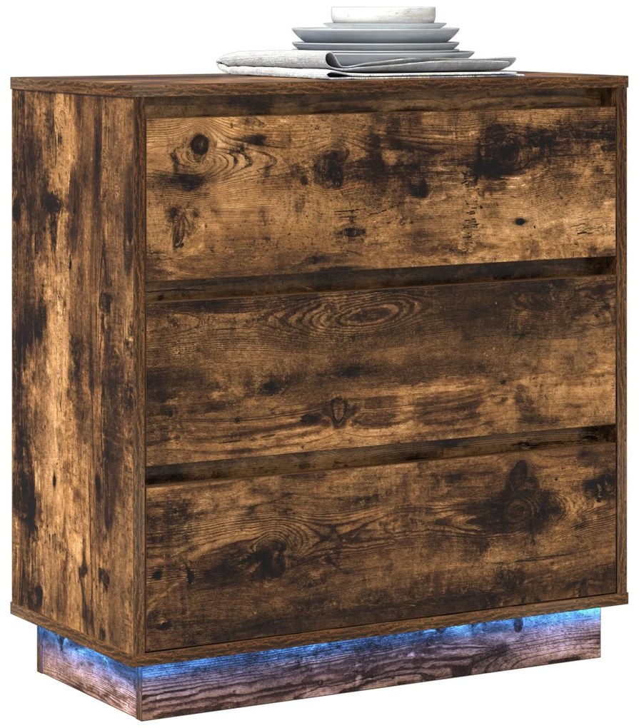 Criado-mudo com LED Carvalho Fumado 71x34,5x75 cm Madeira de Engenhari