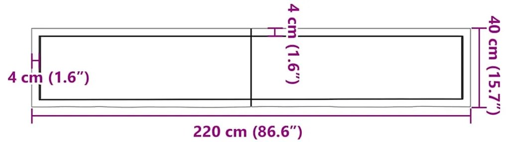 Prateleira de parede 220x40x(2-4)cm carvalho maciço não tratado