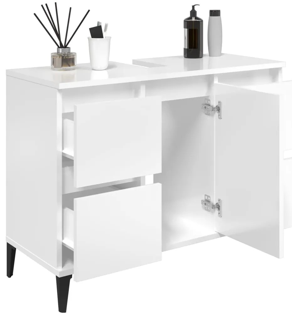 Móvel p/ lavatório 80x33x60 cm deriv. madeira branco brilhante