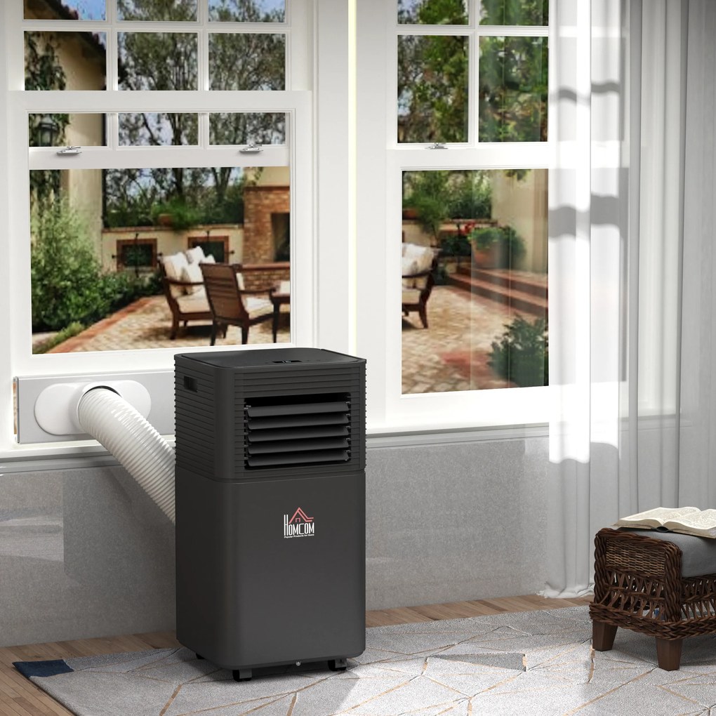 HOMCOM Ar Condicionado Portátil 5000BTU 4 em 1 Desumidificador Refrigerador R290 Móvel com 2 Velocidades Controlo Remoto Ecrã LED Temporizador 30,5x32,5x68cm Preto