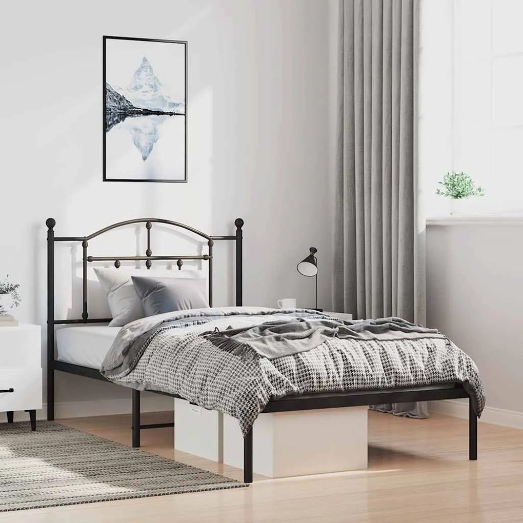 Estrutura de cama com cabeceira 100x190 cm metal preto