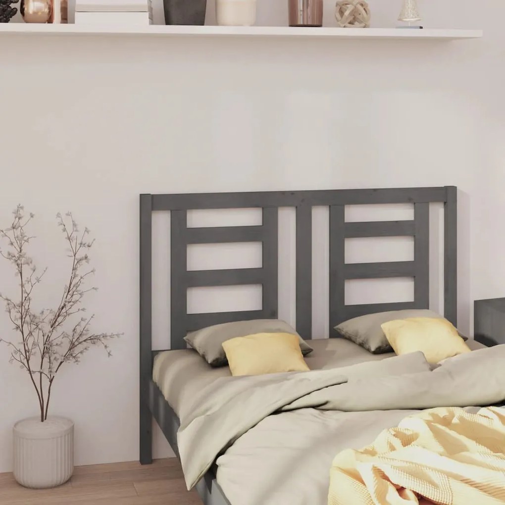 vidaXL Cabeceira de cama 126x4x100 cm pinho maciço cinzento