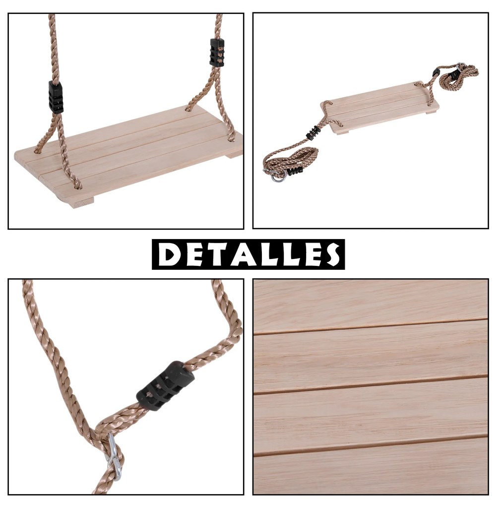HOMCOM Baloiço de Madeira Pino ao Ar Livre com Assento de Madeira para Adultos e Crianças 40x16cm