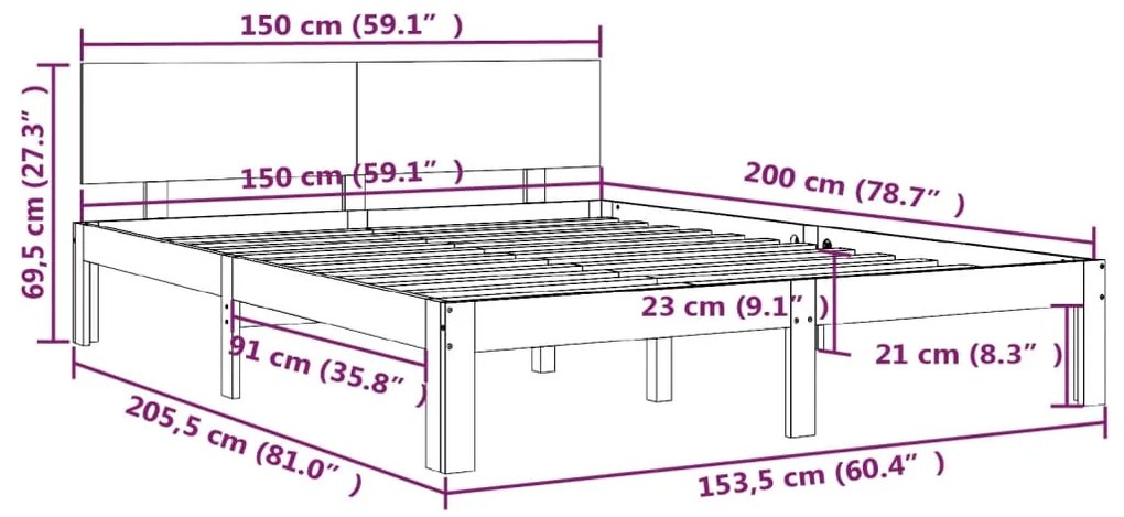 Estrutura de cama king 150x200 cm madeira maciça branco