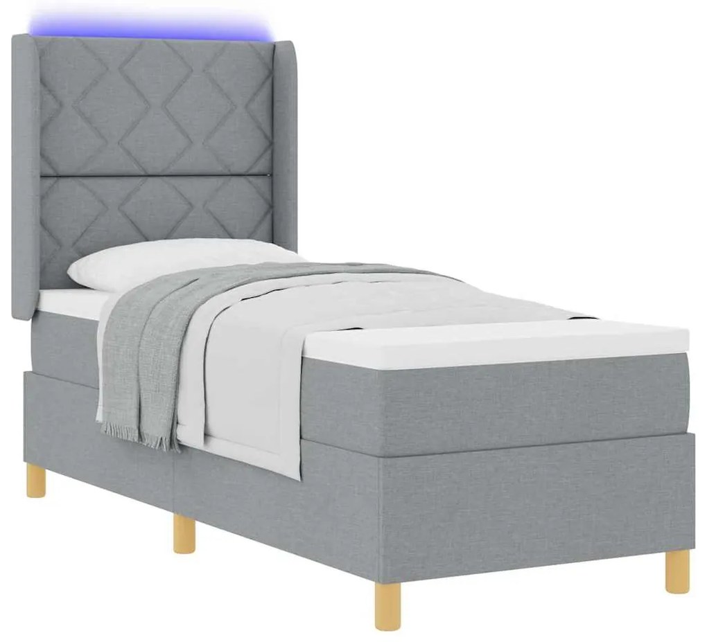 Cama Box Spring vidaXL com Colchão &amp; Luz LED Cinza Claro 80x200 cm Tec
