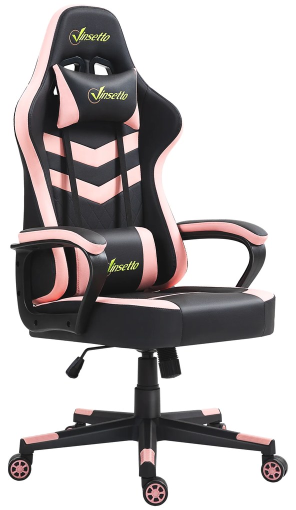 Vinsetto Cadeira Gaming com Altura Regulável Basculante Apoio de Cabeça e Almofada Lombar 61x70x121-129 cm Rosa e Preto