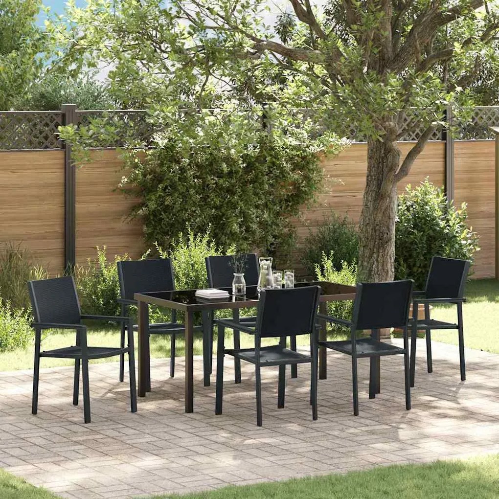 vidaXL Conjunto de Jantar de Jardim 7 Peças em Rattan e Poliéster Preto.