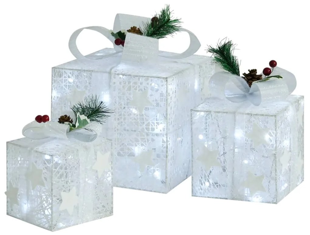 Caixas de presente de Natal decorativas 3 pcs int/ext. branco