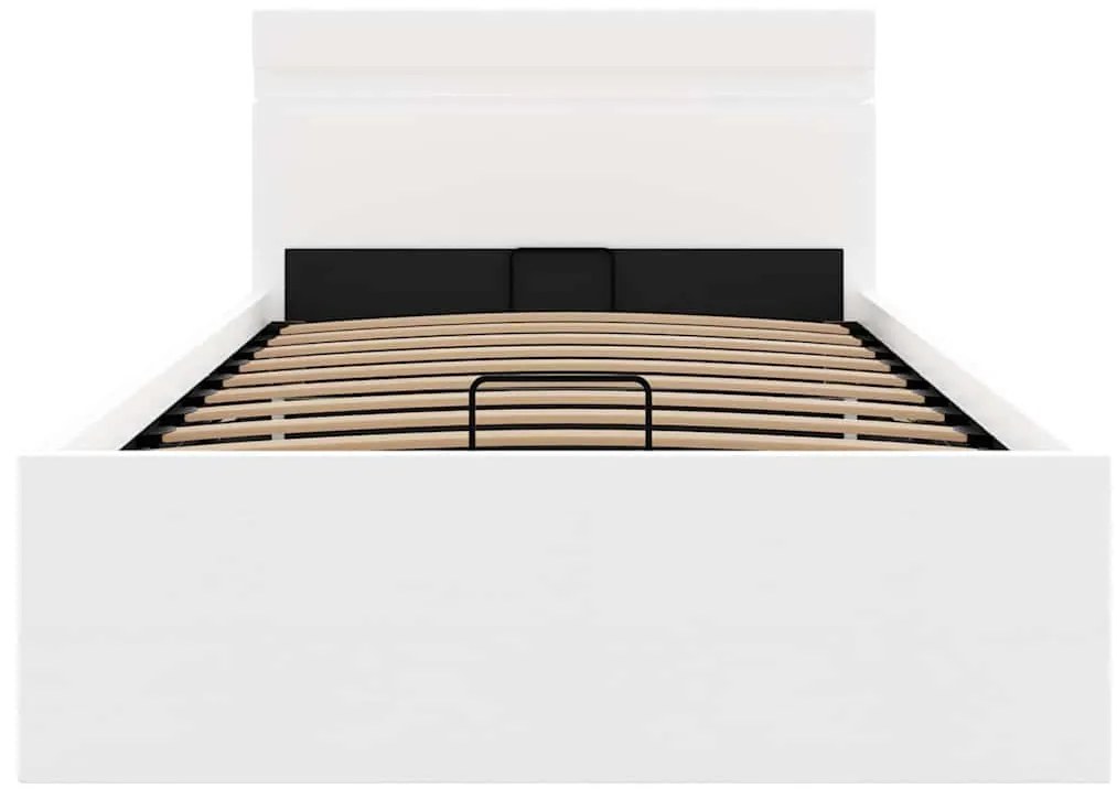 Cama hidráulica c/ arrumação LED 100x200cm couro artifi. branco
