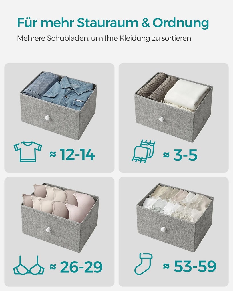 Cómoda com 6 gavetas em tecido com estrutura metálica e organizador 30 x 80 x 71 cm cinza claro, branco