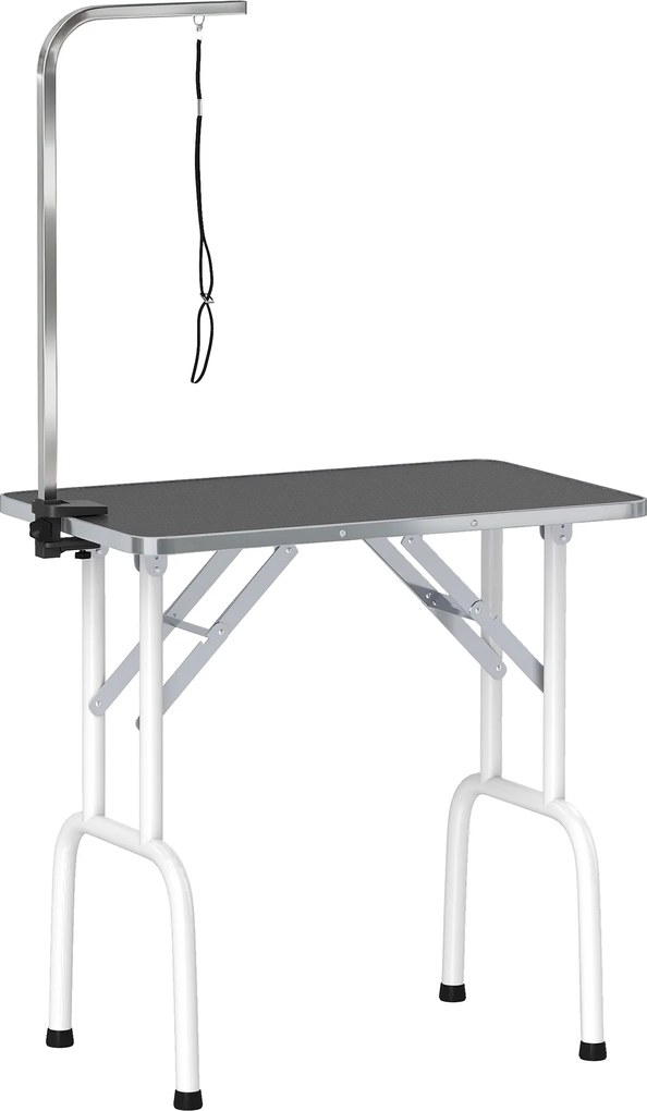 PawHut Mesa de tosa para cães Mesa de cuidados com trela dobrável Pernas de aço Antiderrapante Tampo 81x48,5x80 cm Preto | Aosom Portugal