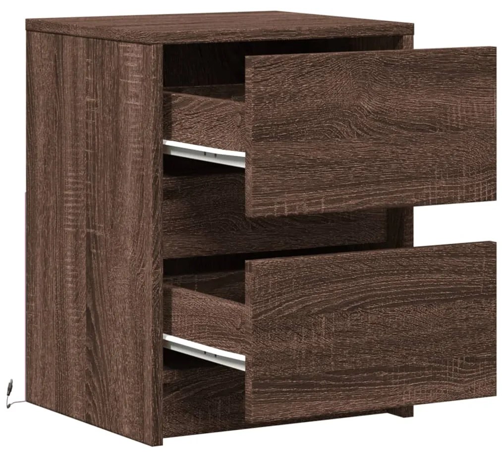 Mesa cabeceira c/ luzes LED derivados madeira carvalho castanho