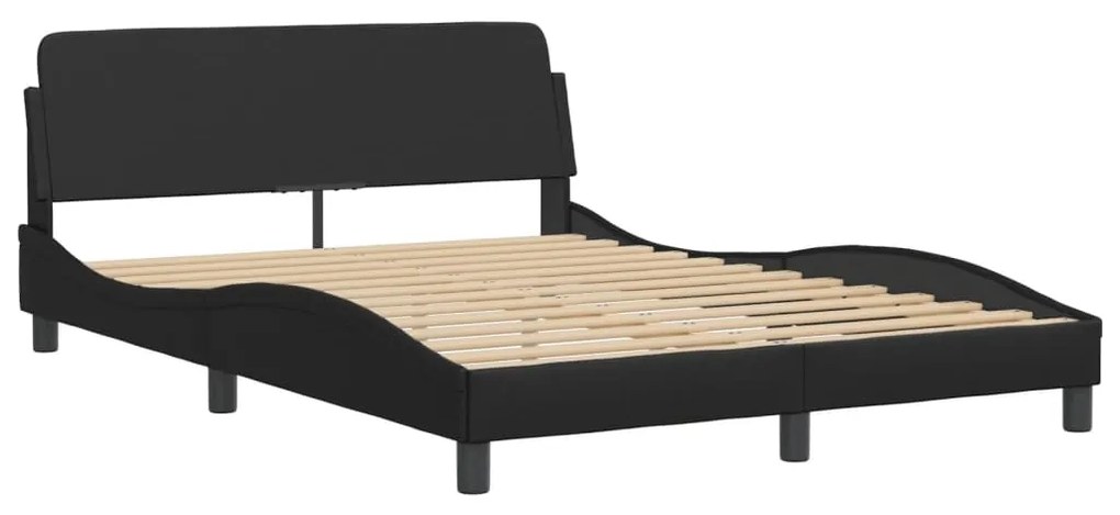 Estrutura cama c/ cabeceira 140x190 cm couro artificial preto