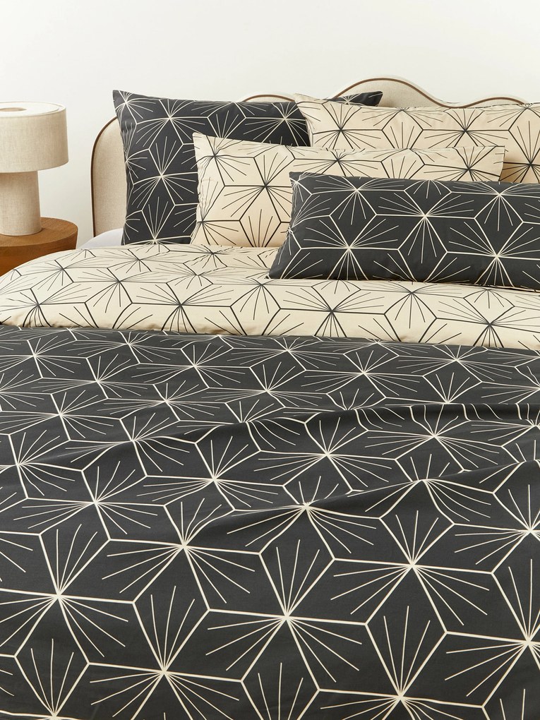 Capa de edredão reversível em algodão com padrão geométrico Ilda